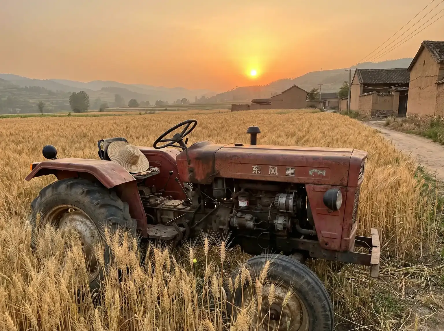 夕阳下的老式拖拉机停在麦田边 - 流氓软件app下载大全免费不登录 田间记忆